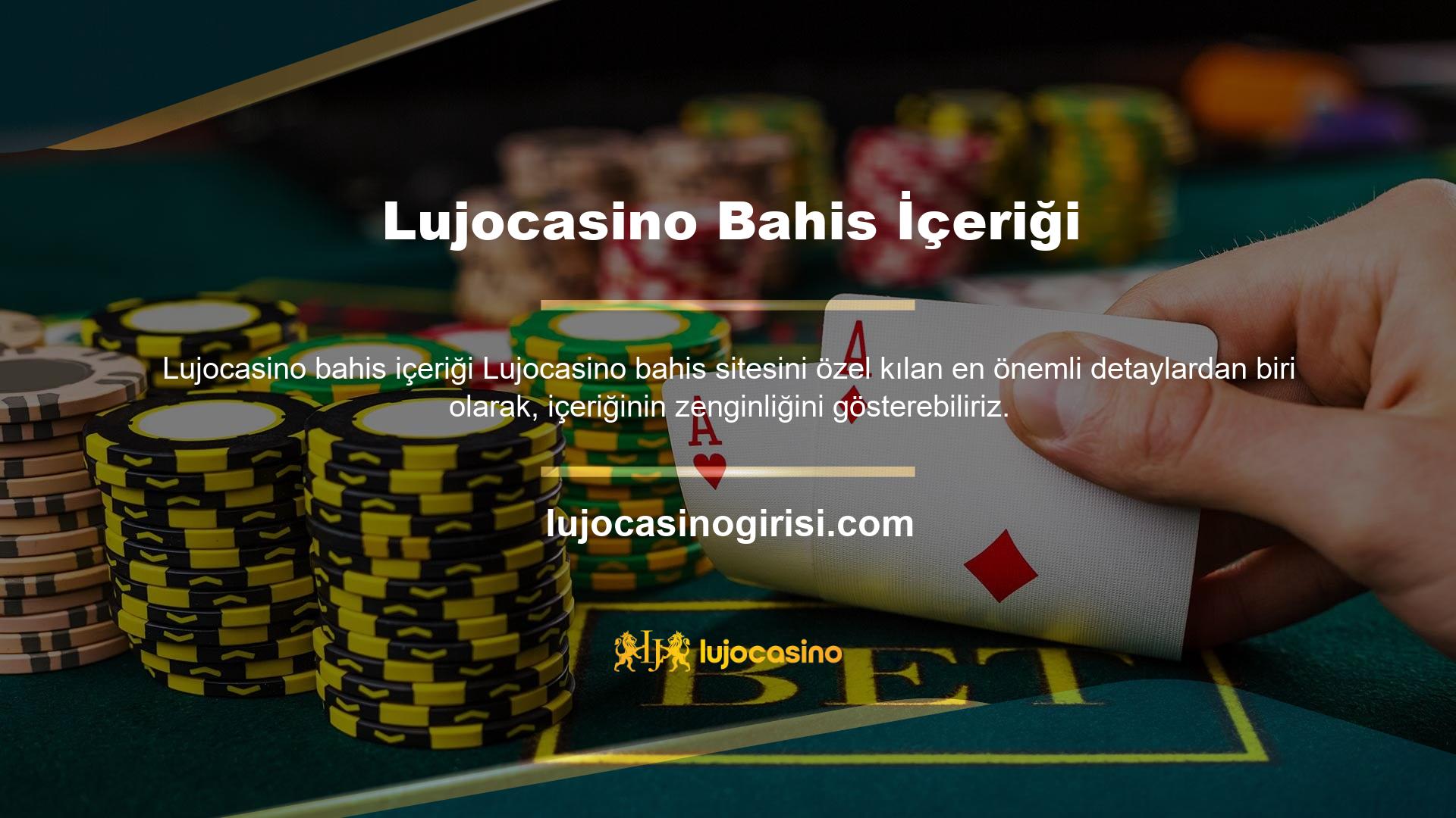 Spor bahisleri, canlı bahisler ve sanal bahislerin yanı sıra casino oyunları da içerir